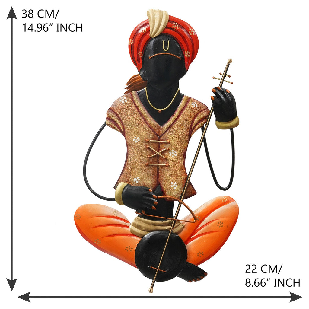 Musician Tribal playing Veena Musical instrument Handcrafted Iron Wall Hanging