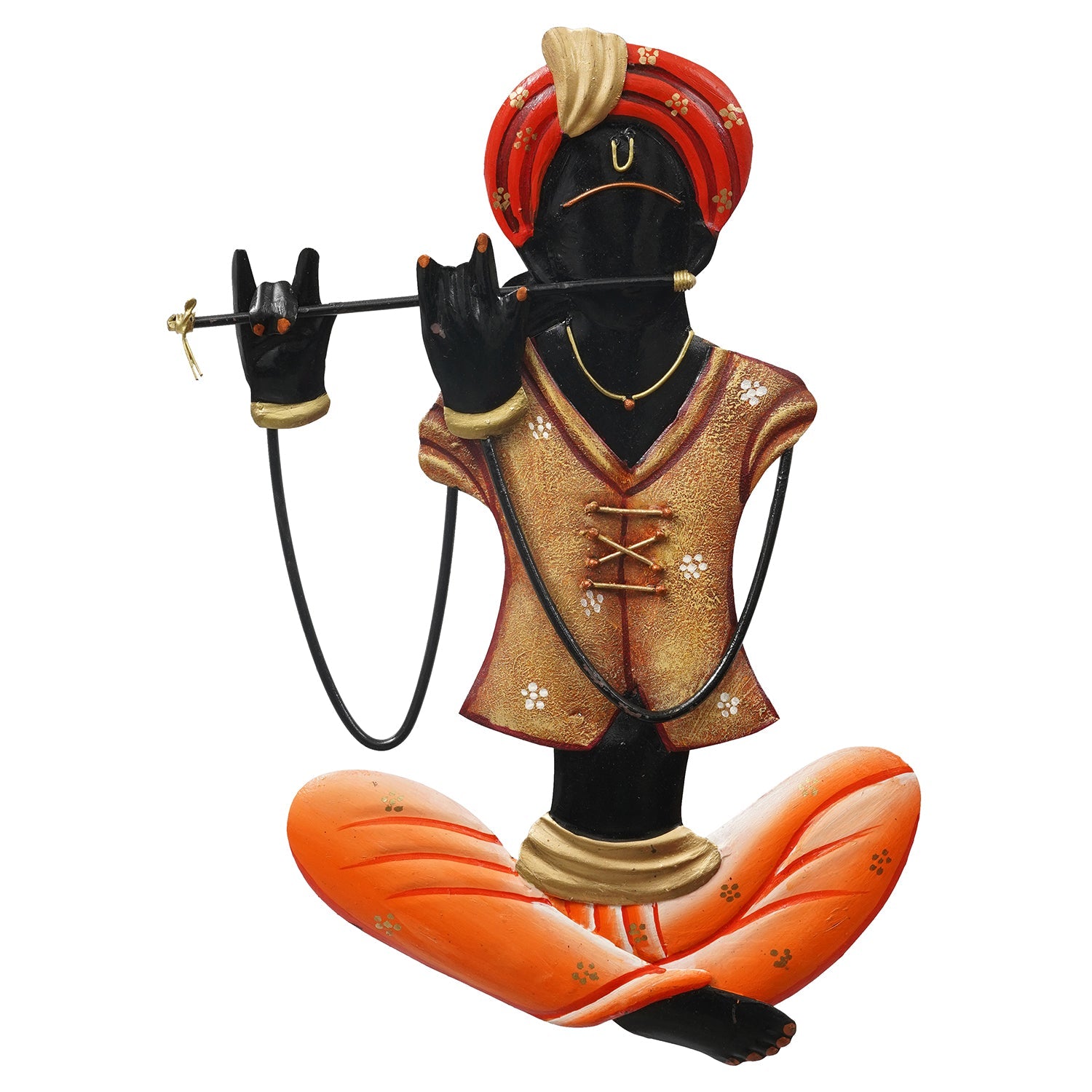 Musician Tribal Man playing Flute Handcrafted Iron Wall Hanging Kafalo