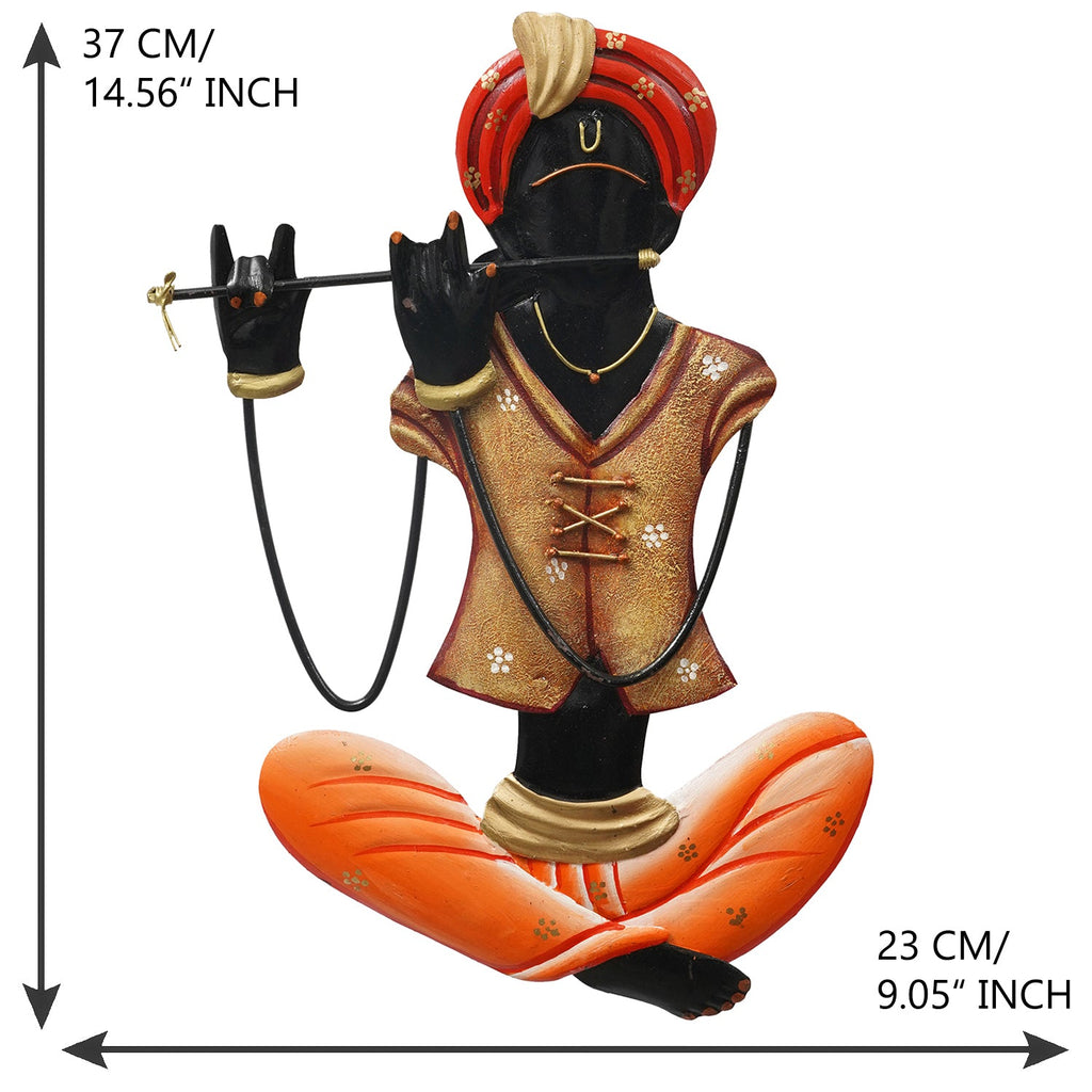 Musician Tribal Man playing Flute Handcrafted Iron Wall Hanging Kafalo