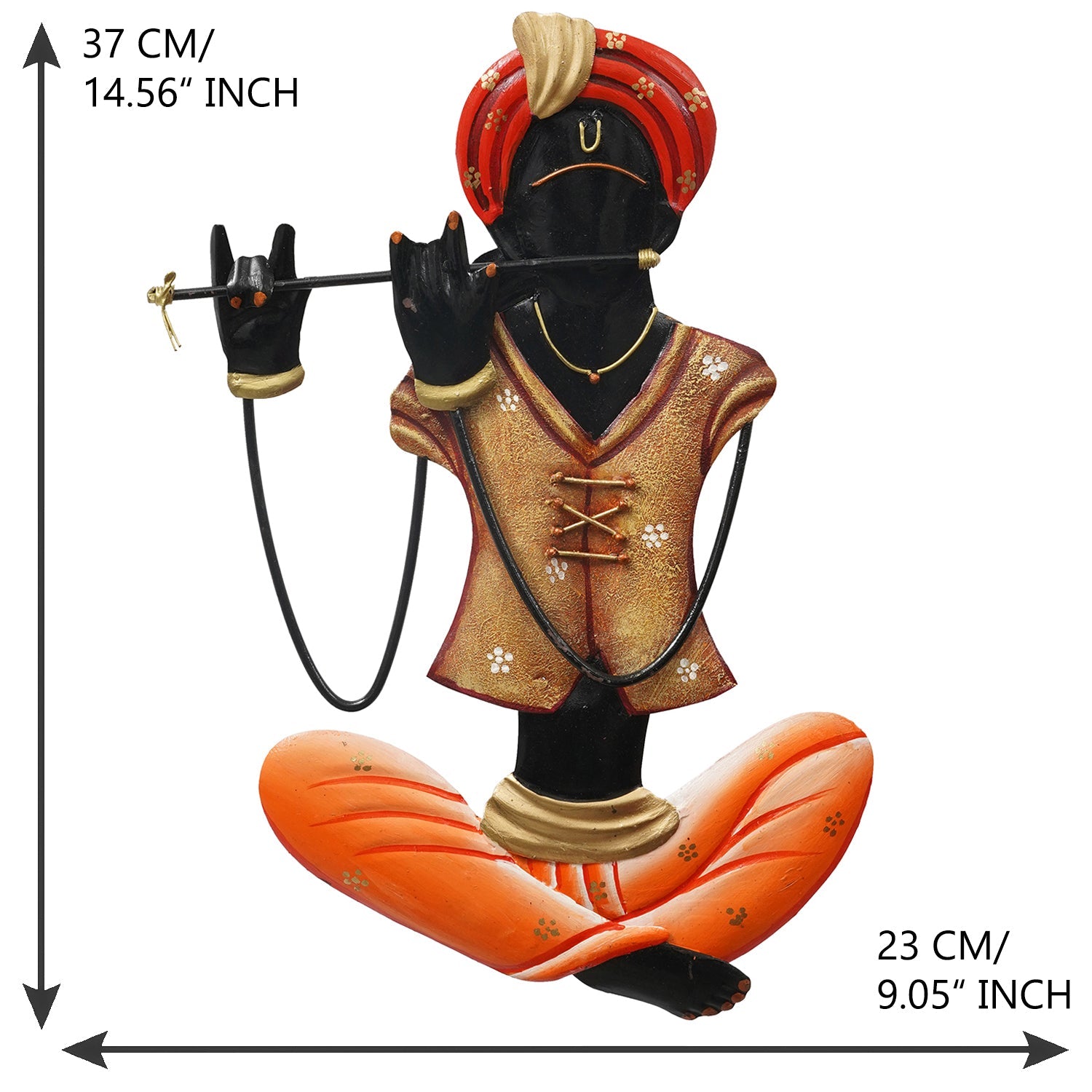Musician Tribal Man playing Flute Handcrafted Iron Wall Hanging Kafalo