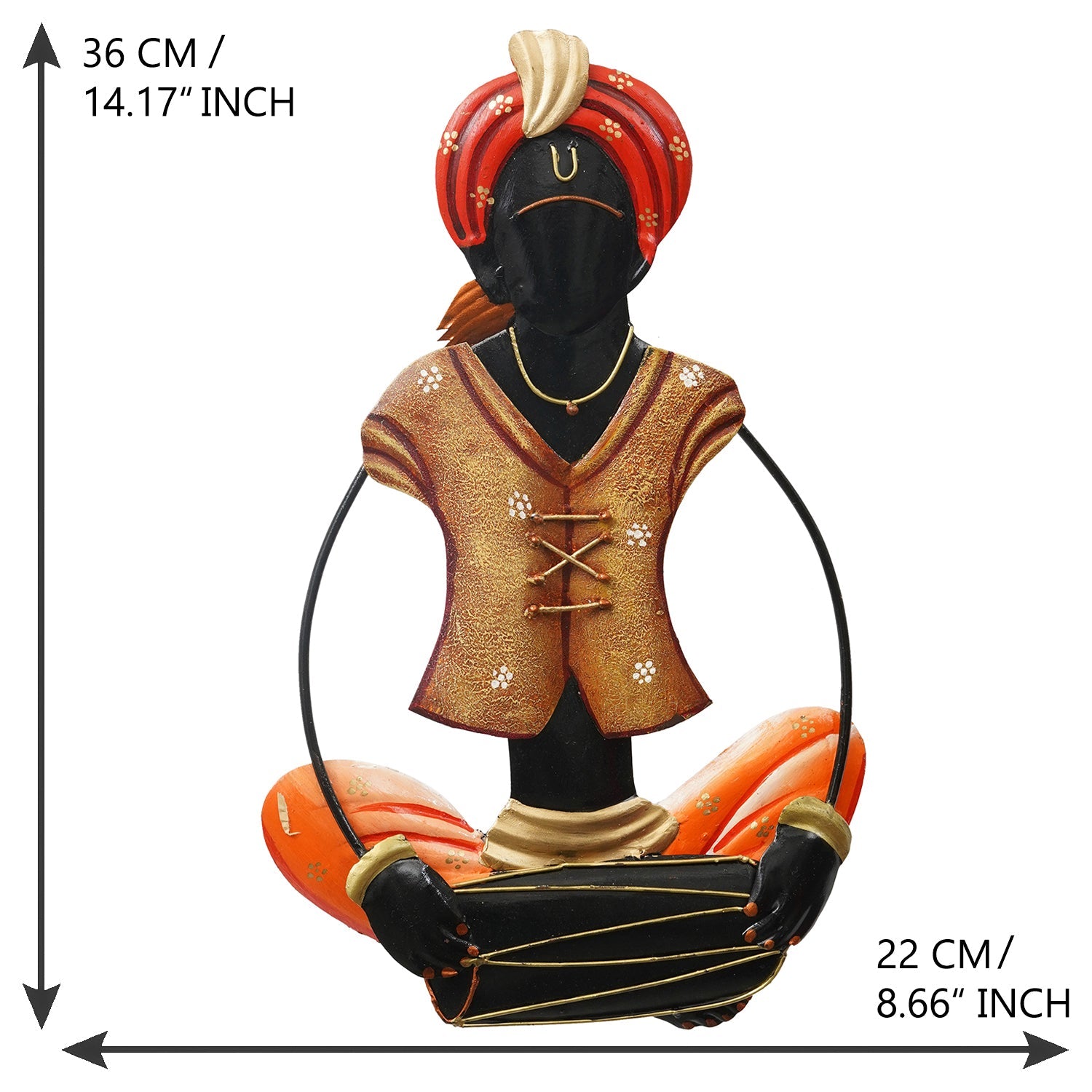Musician Tribal Man playing Dholak Handcrafted Iron Wall Hanging Kafalo
