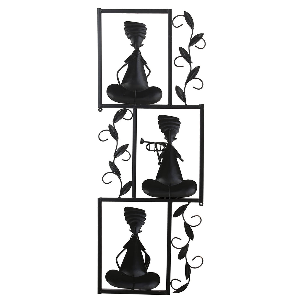 Brown Set of 3 Tribal Musicians Playing Different Musical Instruments Iron Wall Hanging Kafalo