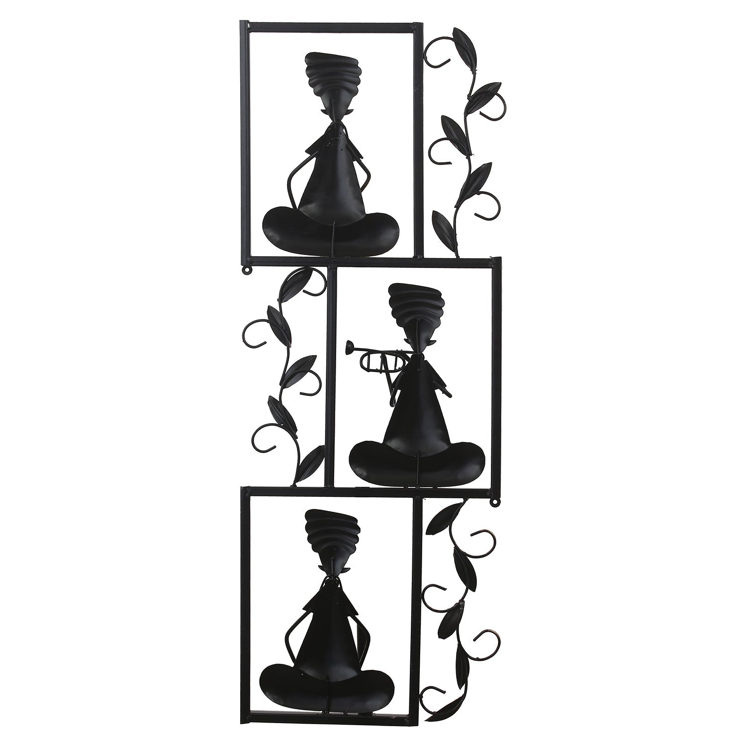 Brown Set of 3 Tribal Musicians Playing Different Musical Instruments Iron Wall Hanging Kafalo