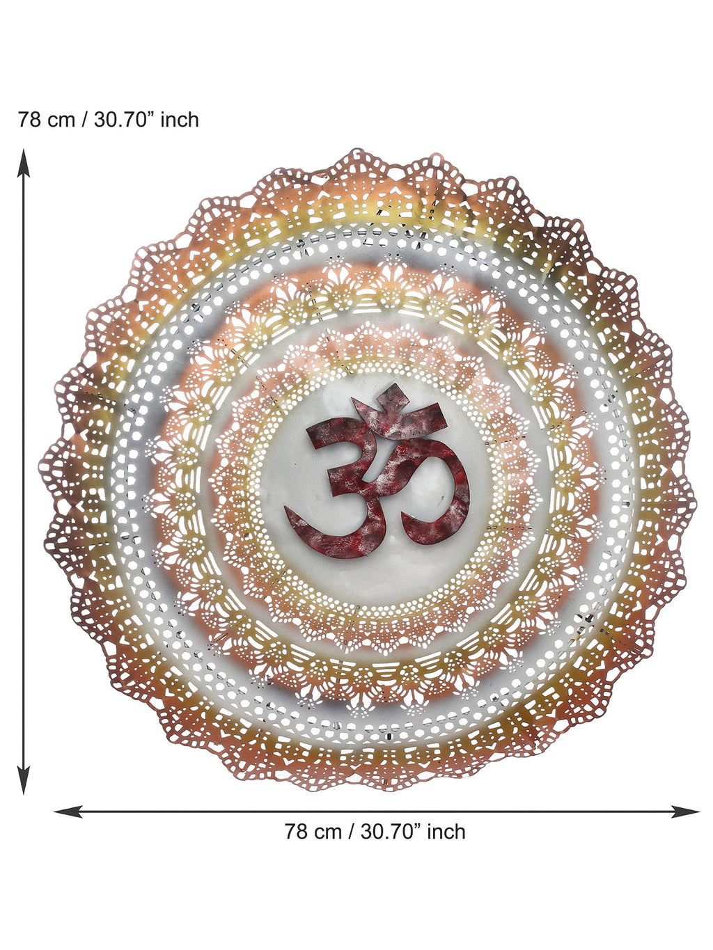 Golden and Red OM on Beautifully Carved Base Handcrafted Iron Wall Hanging with background LED's Kafalo