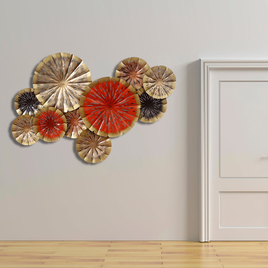 Abstract Colorful Floral Plates Collection Handcrafted Iron Wall Hanging Kafalo