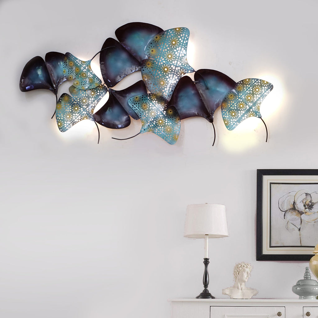 Abstract Colorful Leaves Collection Handcrafted Iron Wall Hanging with Background LED's Kafalo