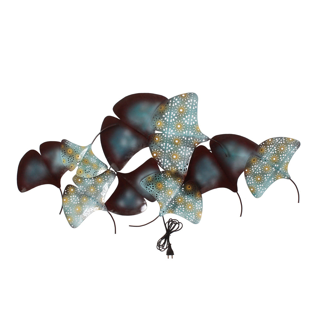 Abstract Colorful Leaves Collection Handcrafted Iron Wall Hanging with Background LED's Kafalo