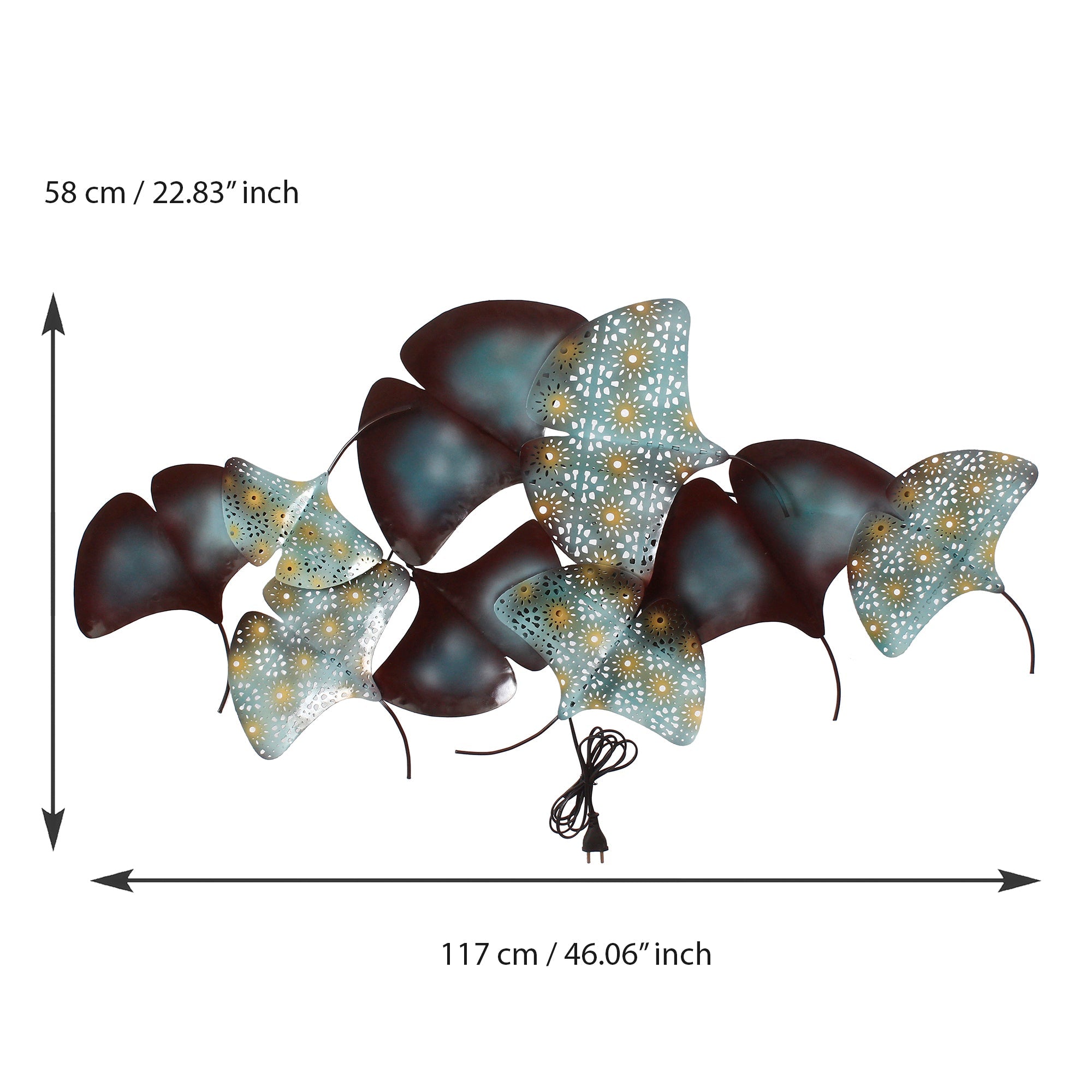 Abstract Colorful Leaves Collection Handcrafted Iron Wall Hanging with Background LED's Kafalo