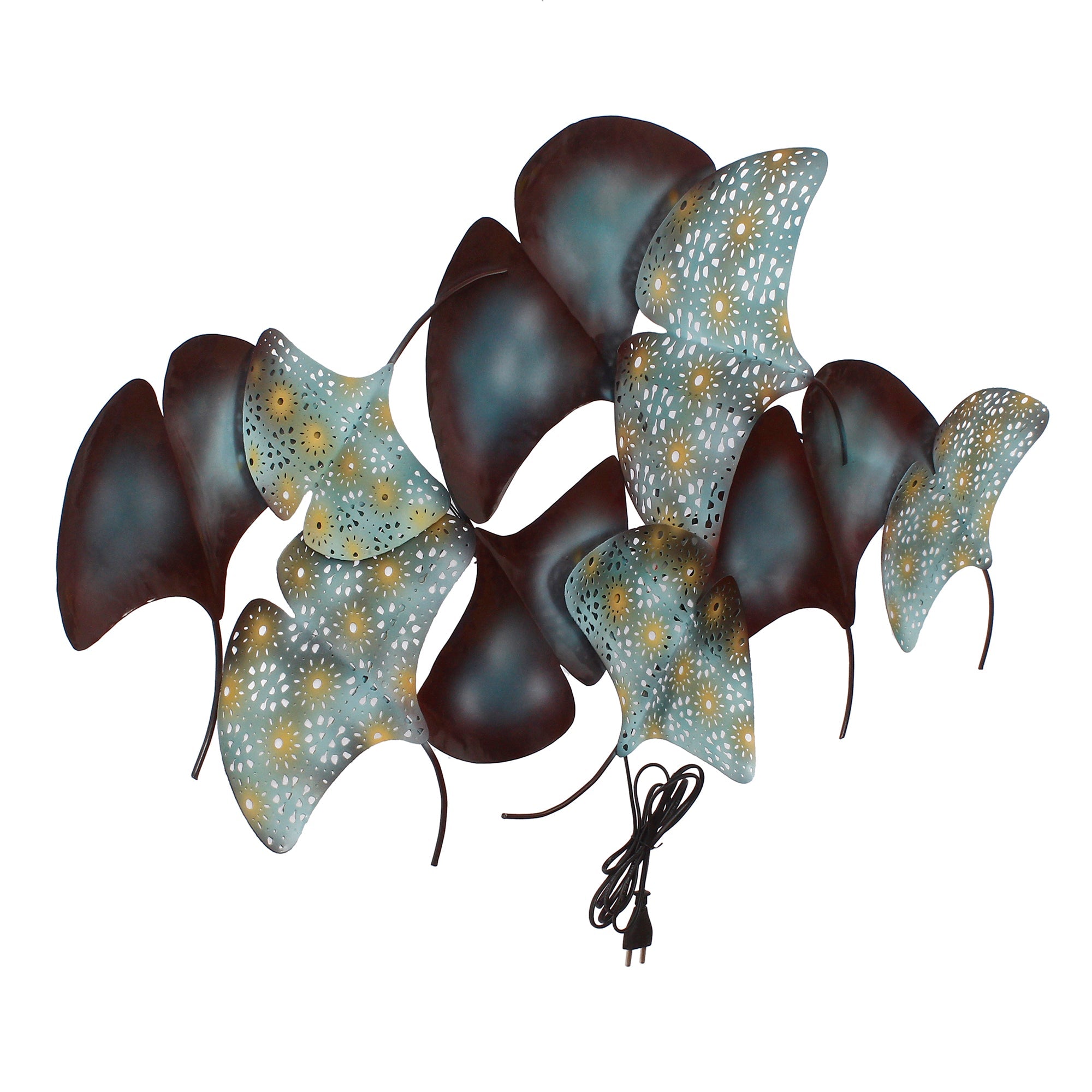 Abstract Colorful Leaves Collection Handcrafted Iron Wall Hanging with Background LED's Kafalo