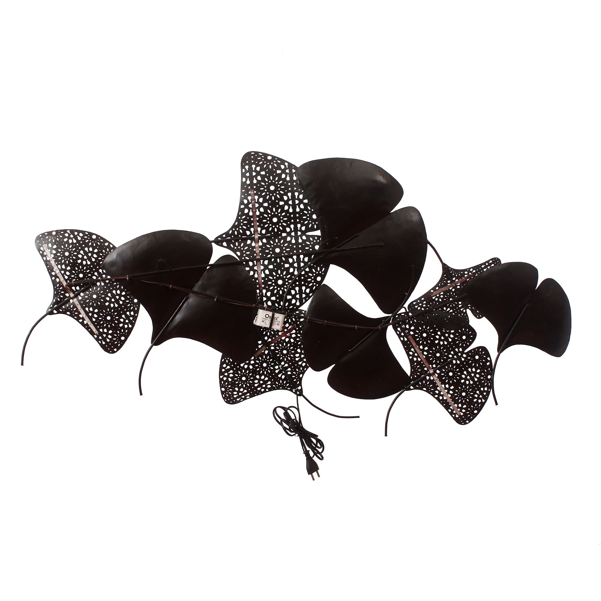 Abstract Colorful Leaves Collection Handcrafted Iron Wall Hanging with Background LED's Kafalo