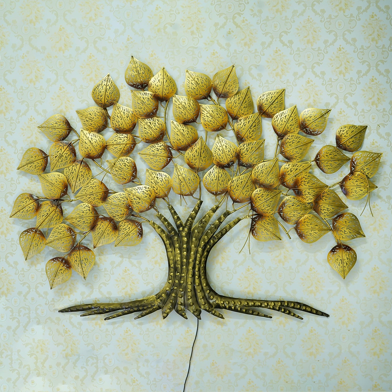 Brown and Golden Leaves Tree Iron Wall Hanging Decor with background LED's Kafalo