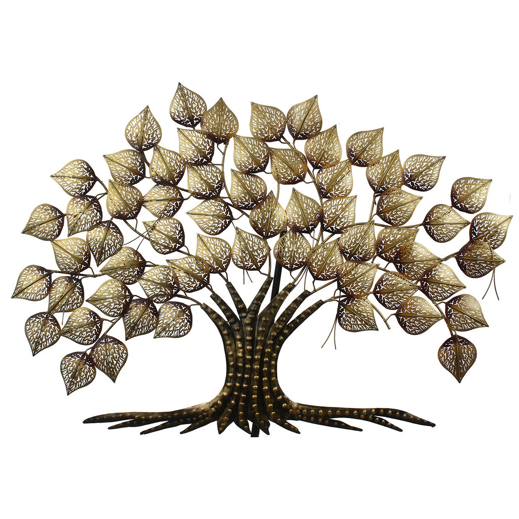Brown and Golden Leaves Tree Iron Wall Hanging Decor with background LED's Kafalo