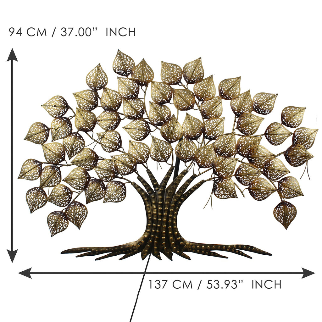 Brown and Golden Leaves Tree Iron Wall Hanging Decor with background LED's Kafalo