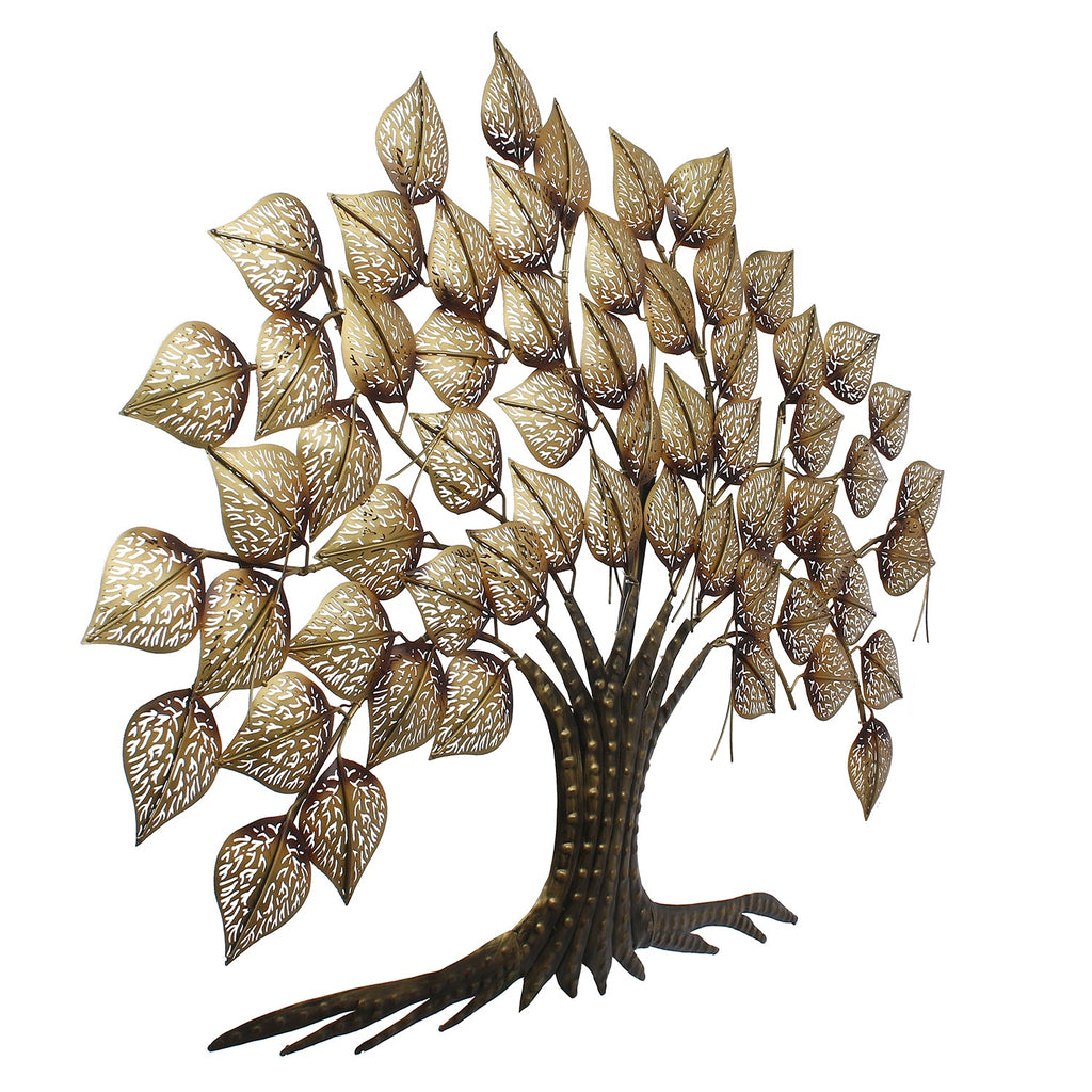 Brown and Golden Leaves Tree Iron Wall Hanging Decor with background LED's Kafalo