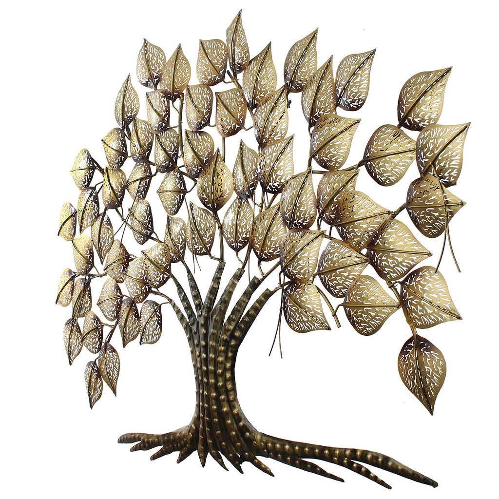 Brown and Golden Leaves Tree Iron Wall Hanging Decor with background LED's Kafalo