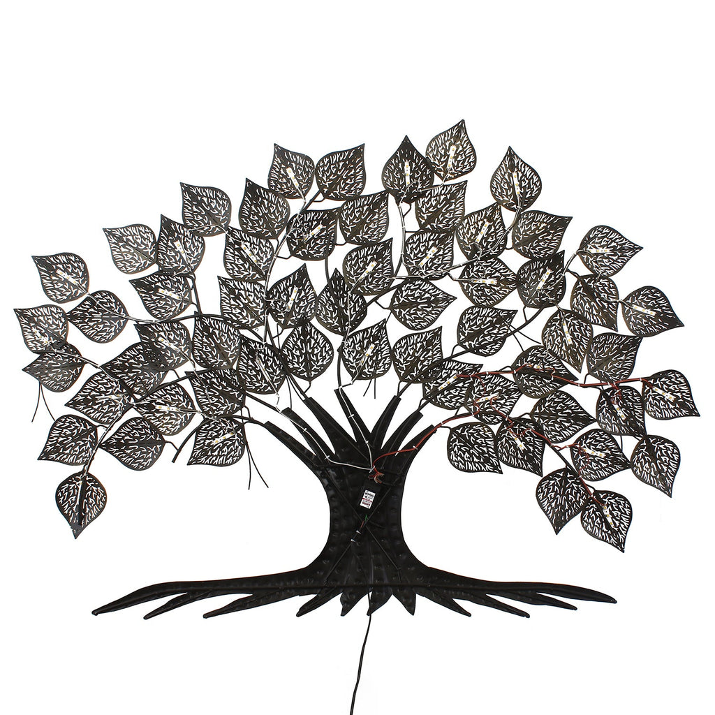 Brown and Golden Leaves Tree Iron Wall Hanging Decor with background LED's Kafalo
