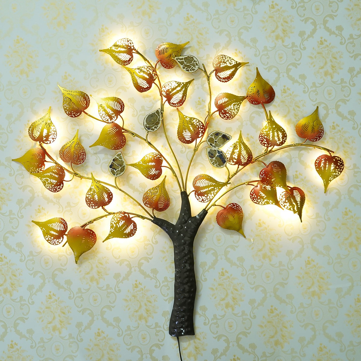 Colorful Leaves Tree Handcrafted Iron Wall Hanging/Art with background LED's Kafalo