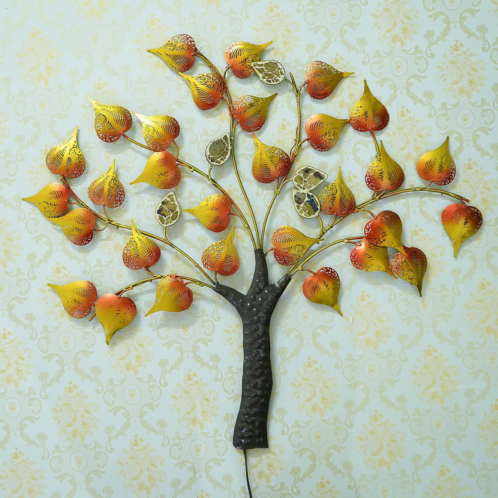 Colorful Leaves Tree Handcrafted Iron Wall Hanging/Art with background LED's Kafalo