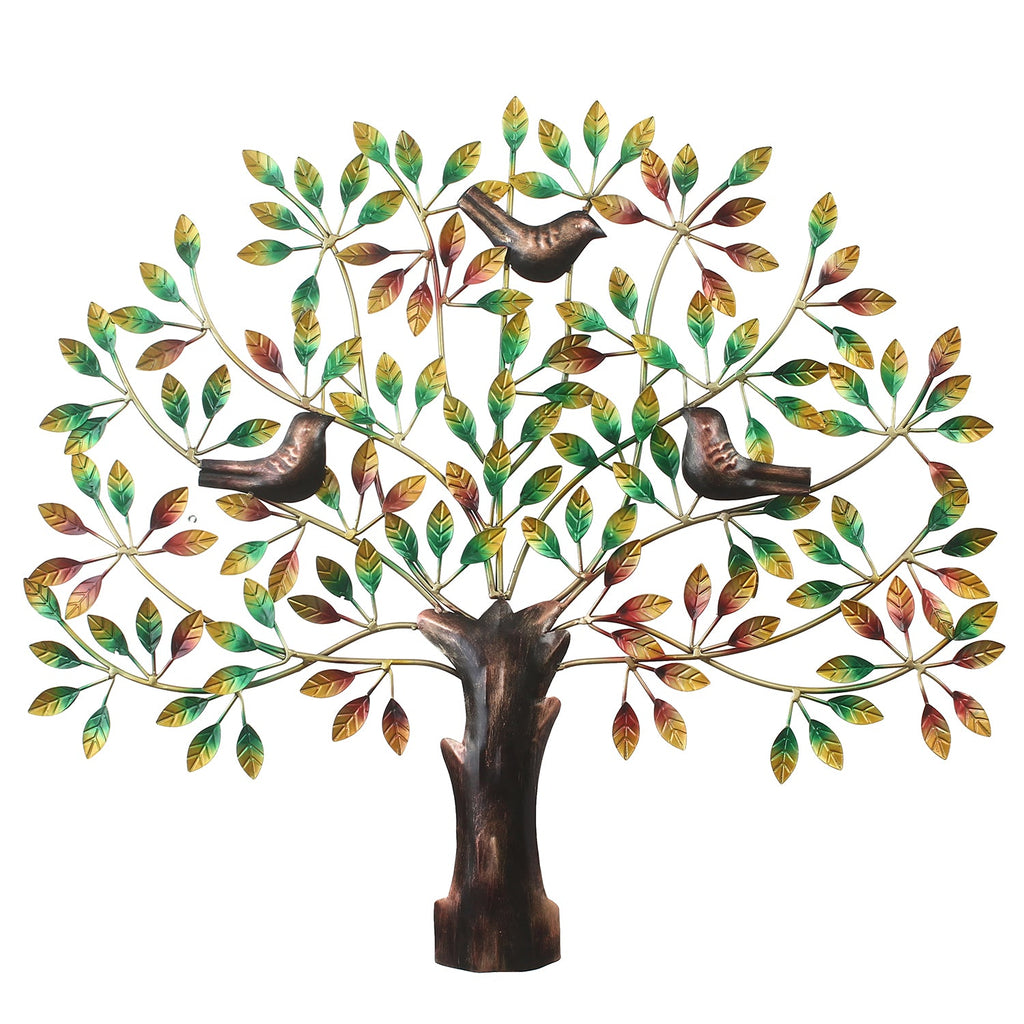 Birds Sitting on Colorful Leaves Tree Handcrafted Iron Wall Hanging/Art