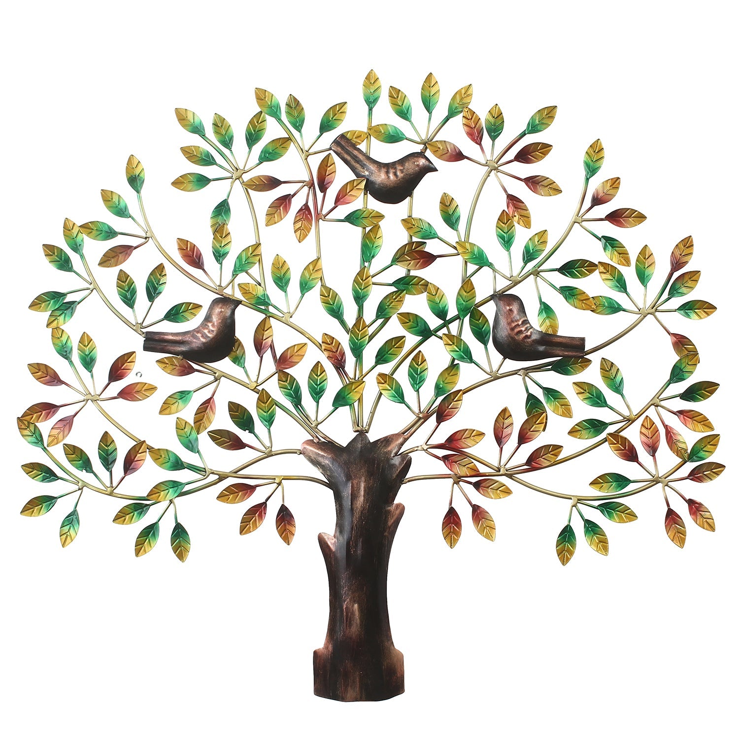 Birds Sitting on Colorful Leaves Tree Handcrafted Iron Wall Hanging/Art
