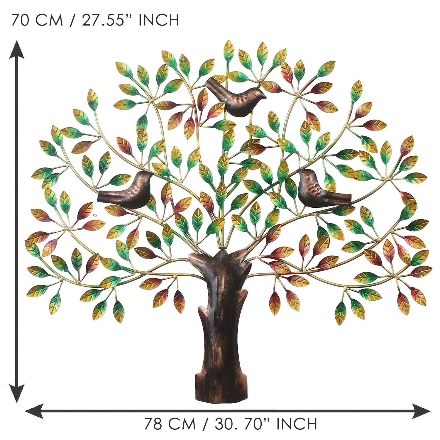 Birds Sitting on Colorful Leaves Tree Handcrafted Iron Wall Hanging/Art
