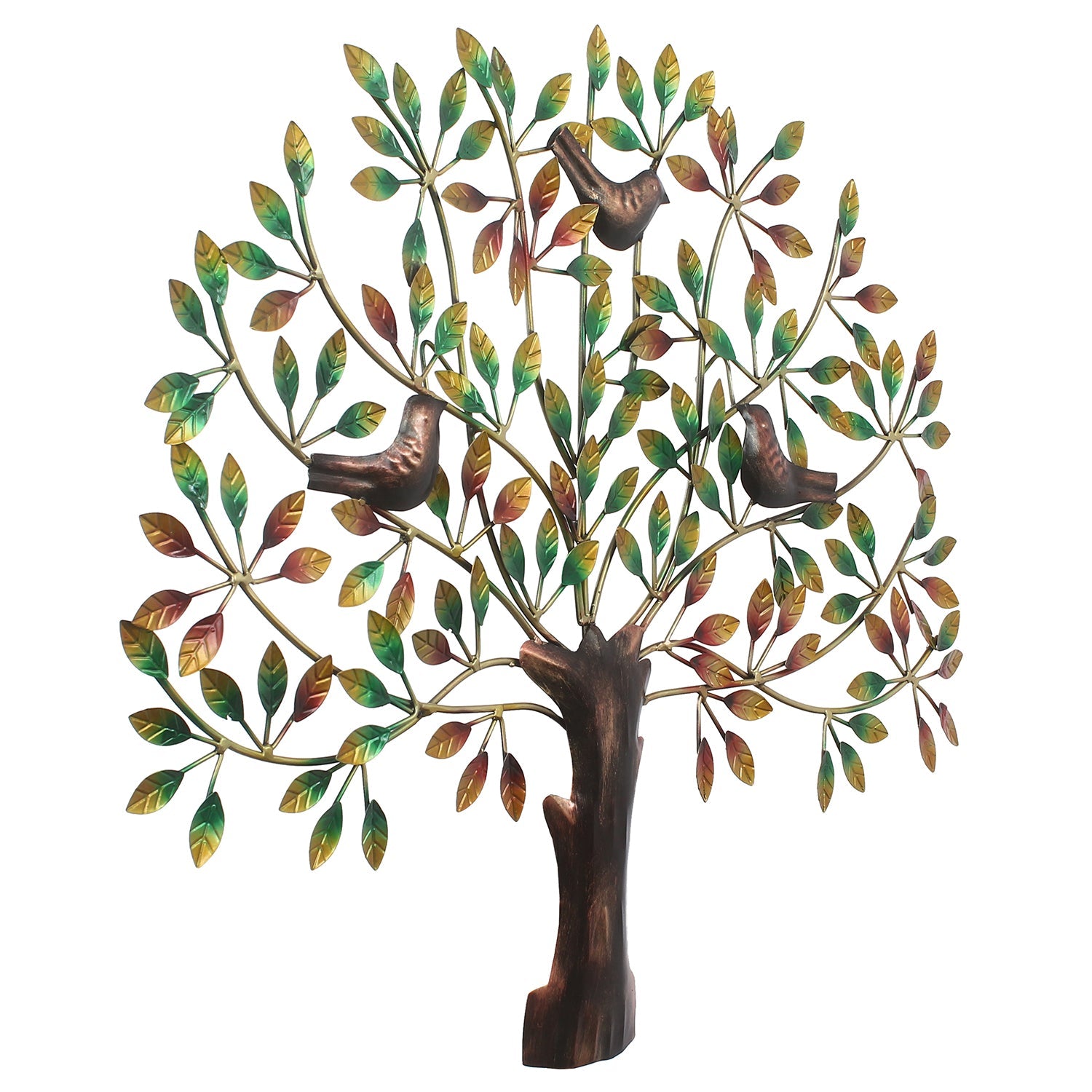 Birds Sitting on Colorful Leaves Tree Handcrafted Iron Wall Hanging/Art