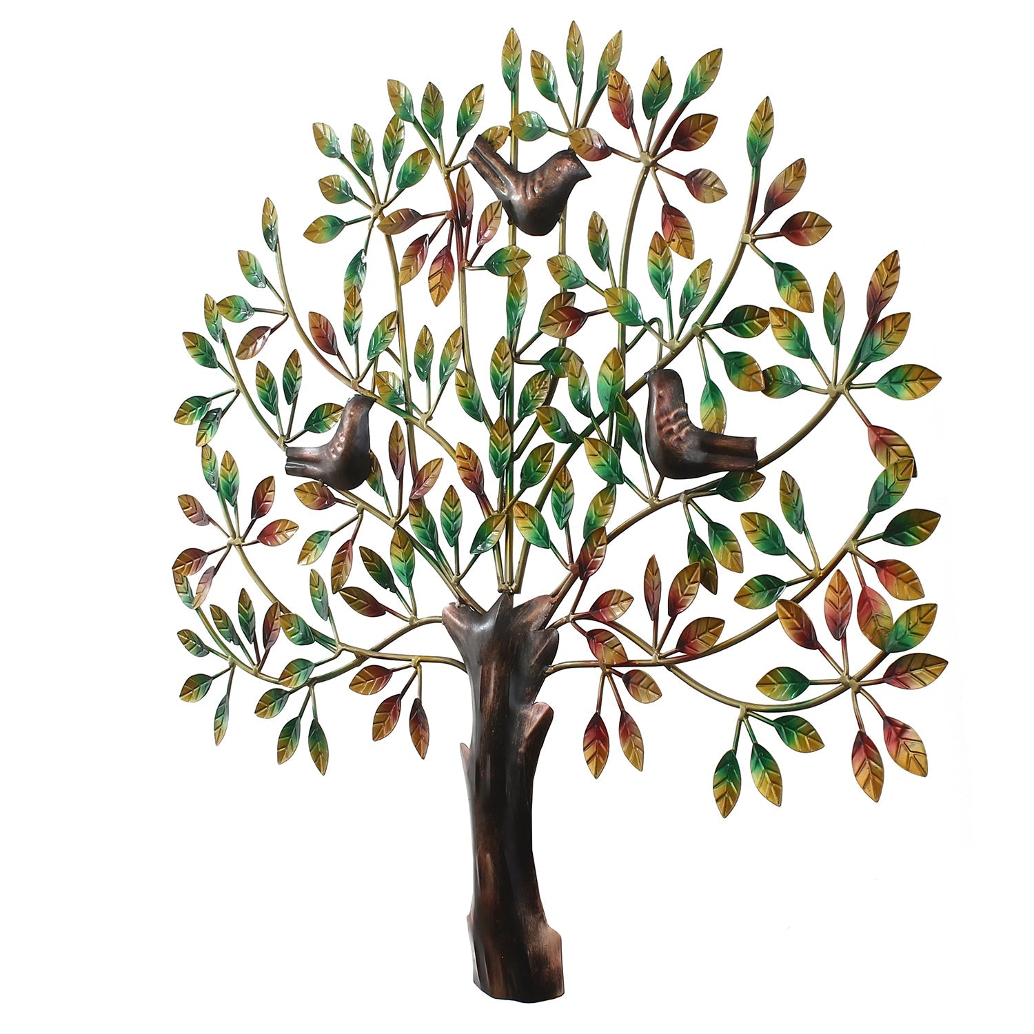 Birds Sitting on Colorful Leaves Tree Handcrafted Iron Wall Hanging/Art