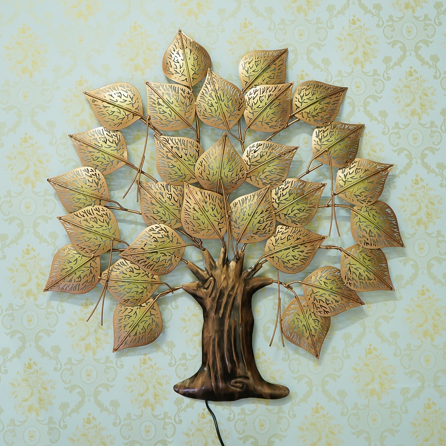 Brown and Golden Leaves Tree Handcrafted Iron Wall Hanging with background LED's