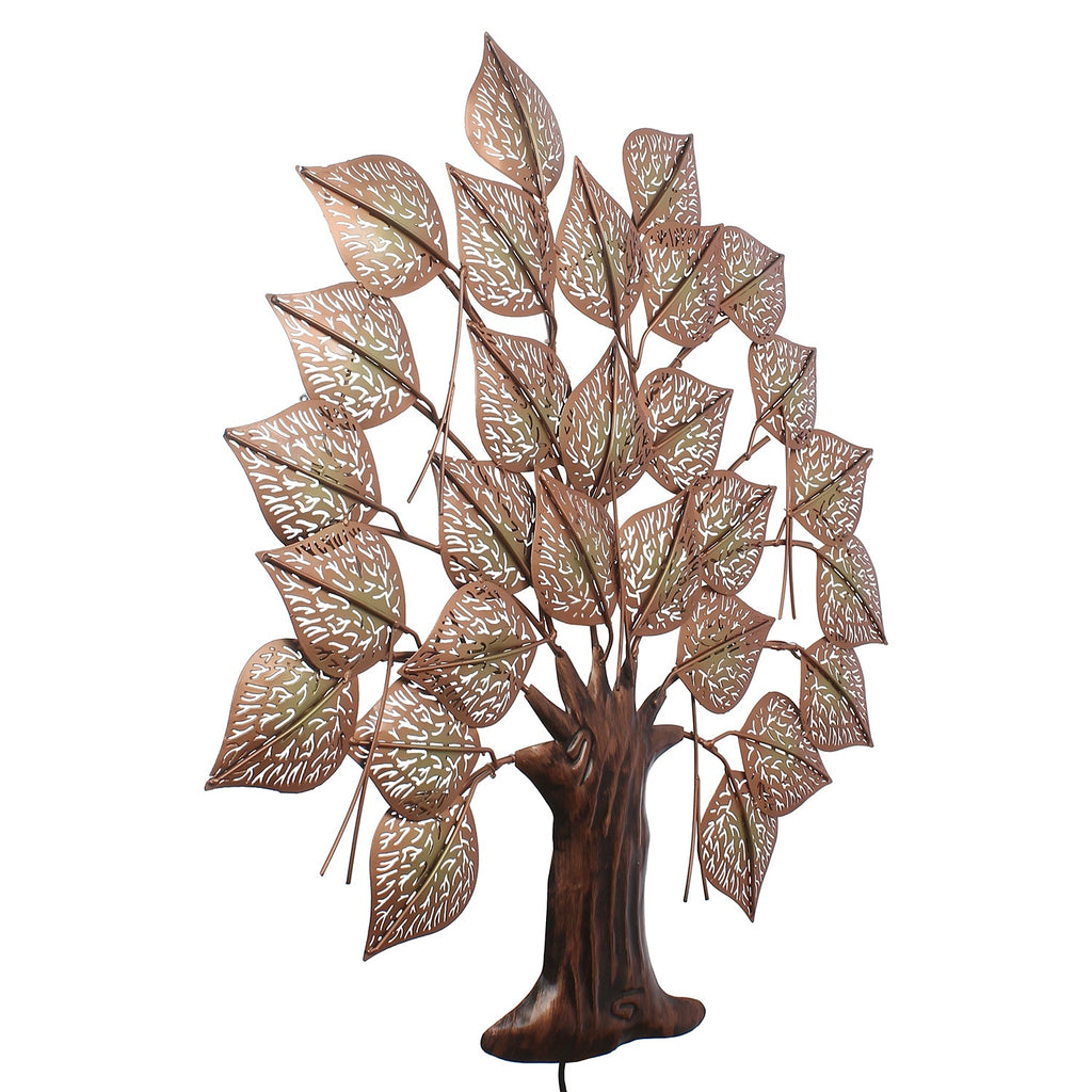 Brown and Golden Leaves Tree Handcrafted Iron Wall Hanging with background LED's