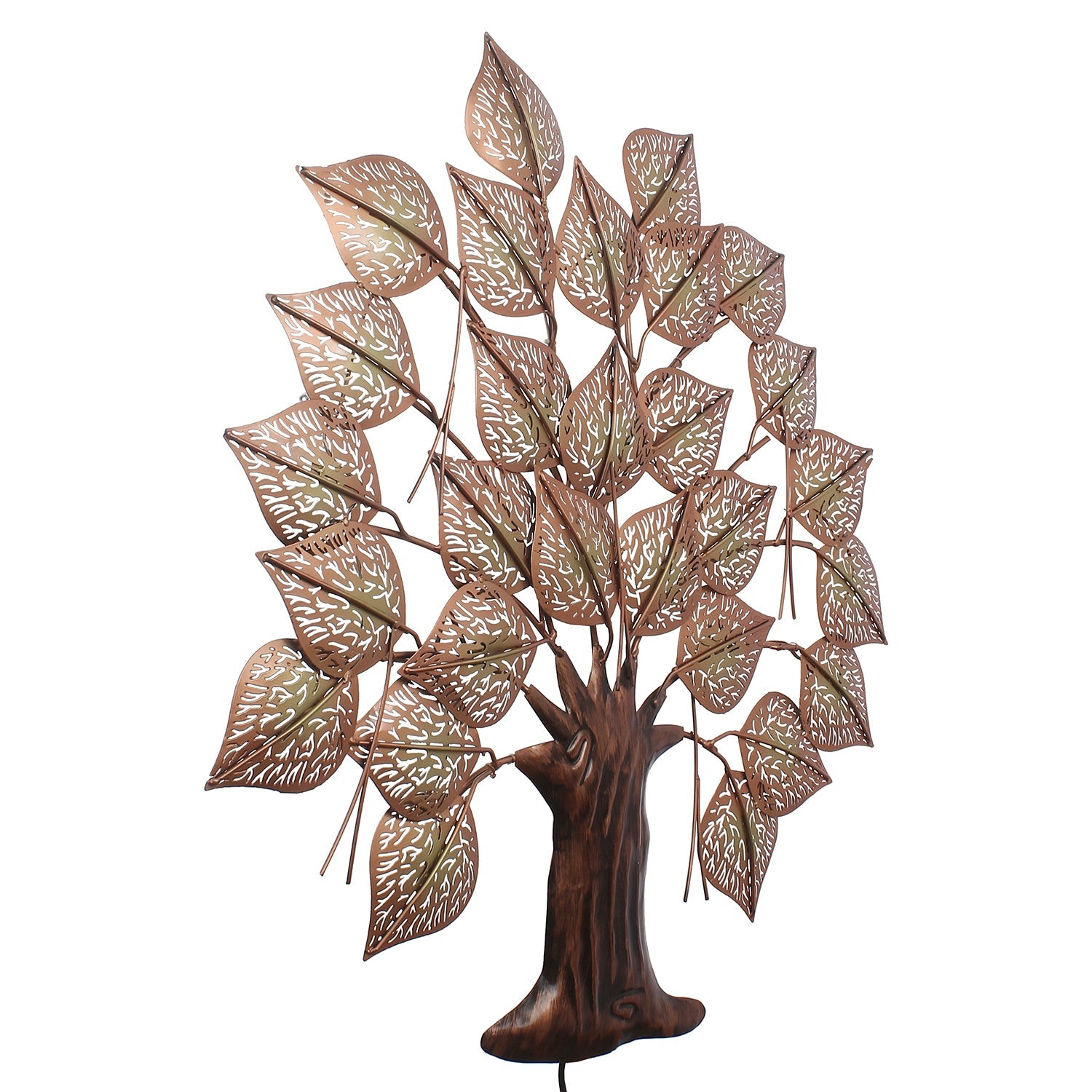 Brown and Golden Leaves Tree Handcrafted Iron Wall Hanging with background LED's