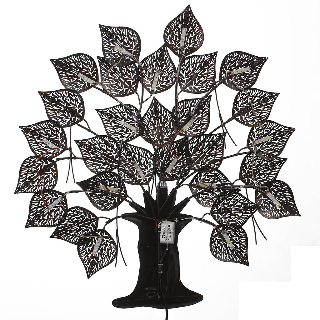 Brown and Golden Leaves Tree Handcrafted Iron Wall Hanging with background LED's