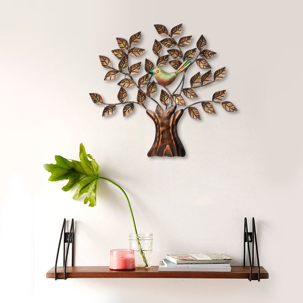 Bird Sitting On Colorful Tree Branch Handicrafted Iron Wall Hanging Kafalo