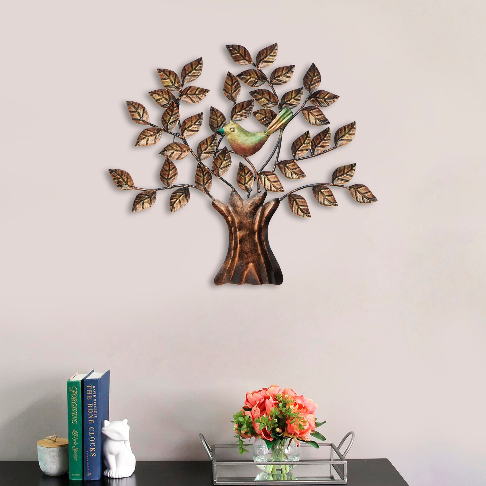 Bird Sitting On Colorful Tree Branch Handicrafted Iron Wall Hanging Kafalo