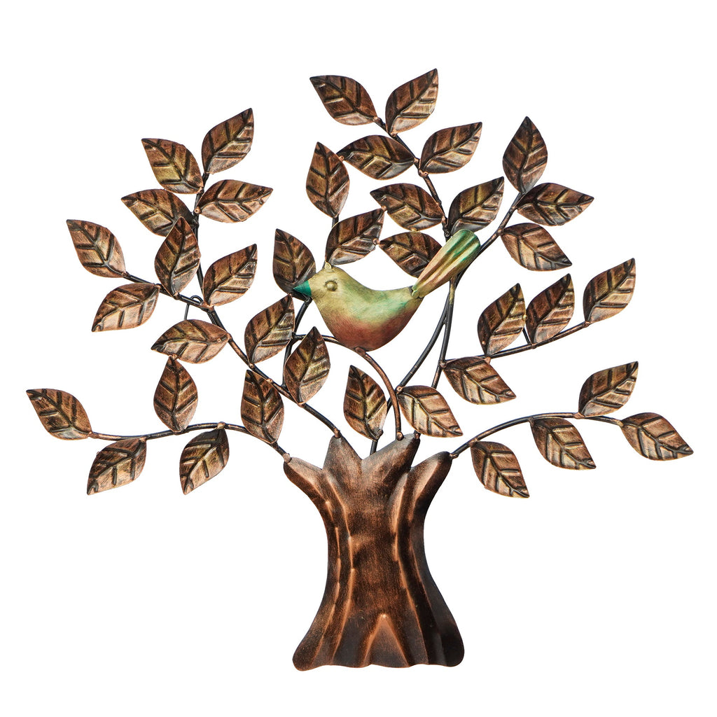 Bird Sitting On Colorful Tree Branch Handicrafted Iron Wall Hanging Kafalo