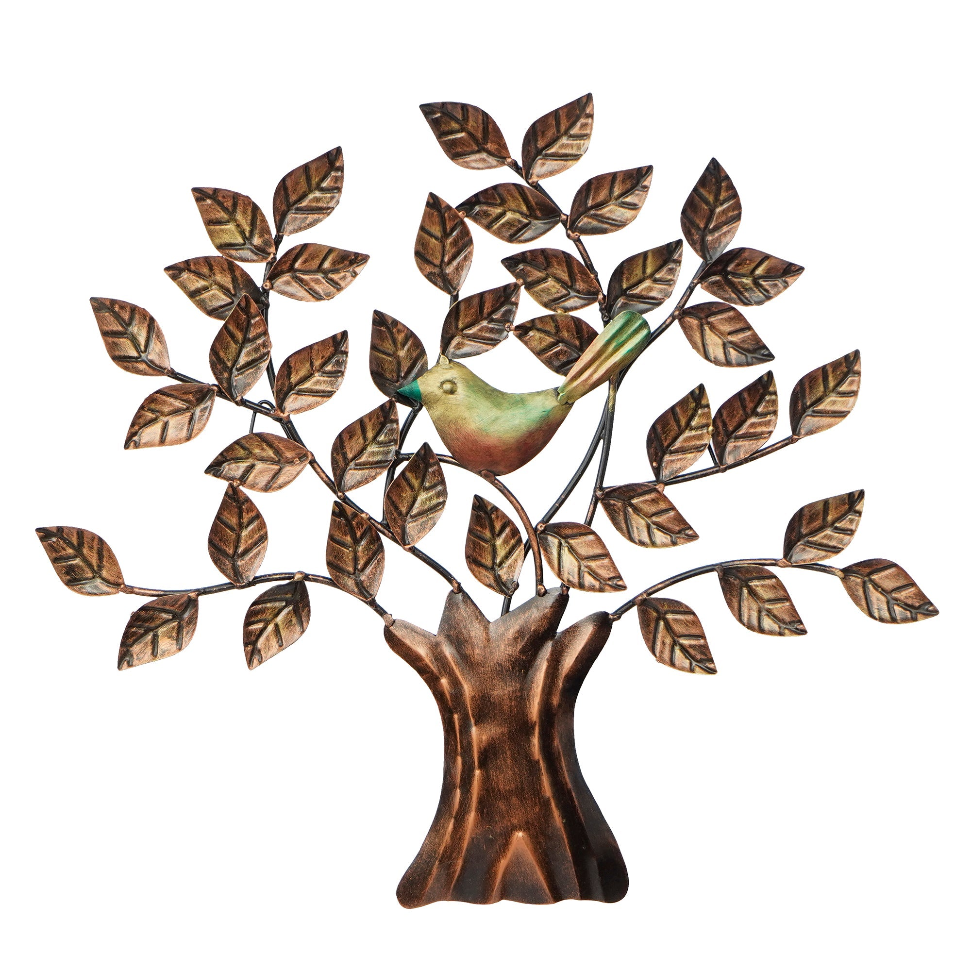 Bird Sitting On Colorful Tree Branch Handicrafted Iron Wall Hanging Kafalo