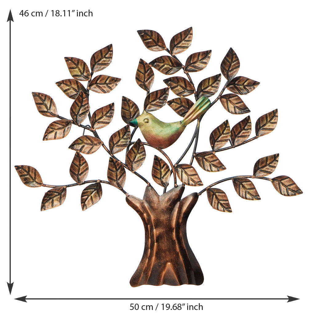 Bird Sitting On Colorful Tree Branch Handicrafted Iron Wall Hanging Kafalo