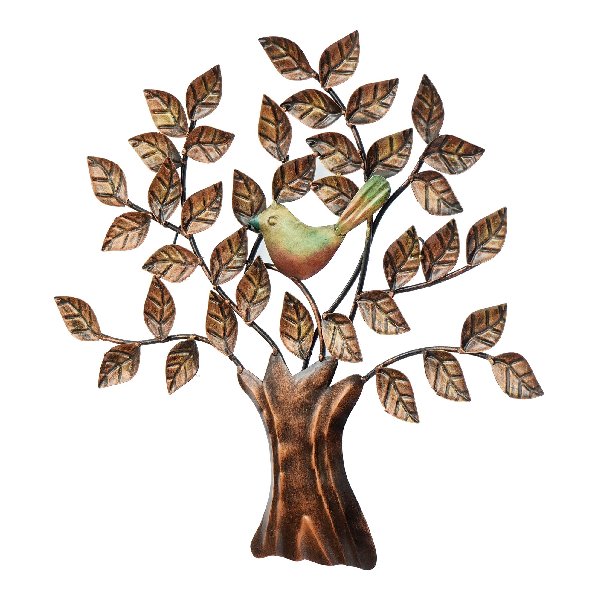 Bird Sitting On Colorful Tree Branch Handicrafted Iron Wall Hanging Kafalo