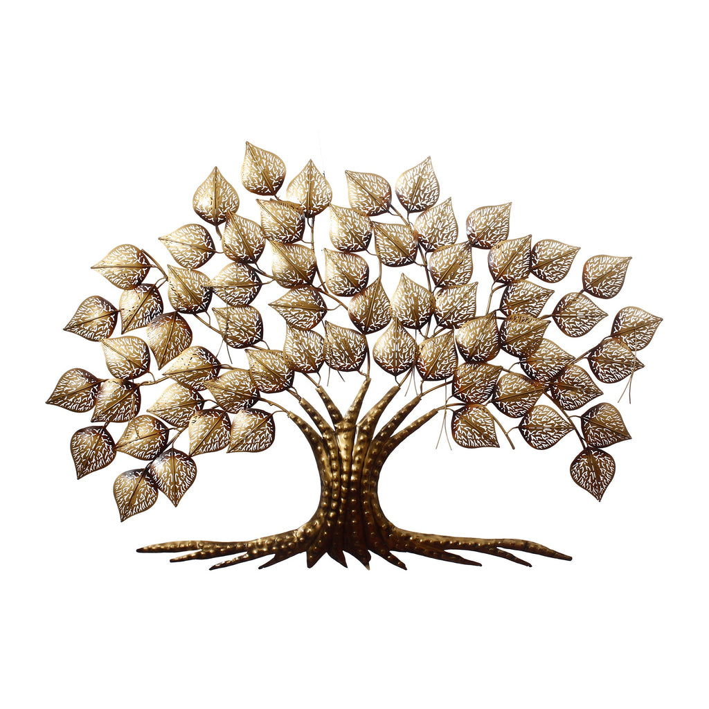 Brown and Golden Beautiful Leaves Tree Handcrafted Iron Wall Hanging with background LED's Kafalo