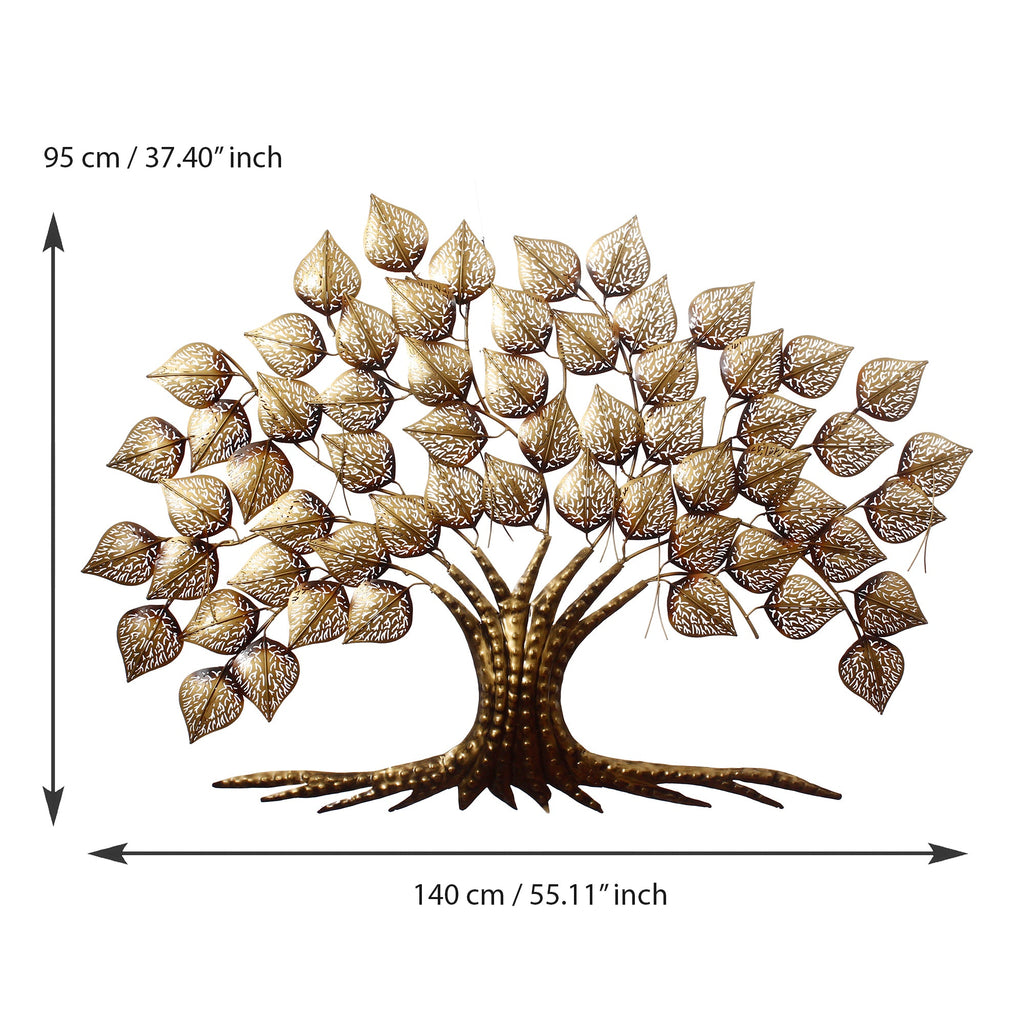 Brown and Golden Beautiful Leaves Tree Handcrafted Iron Wall Hanging with background LED's Kafalo