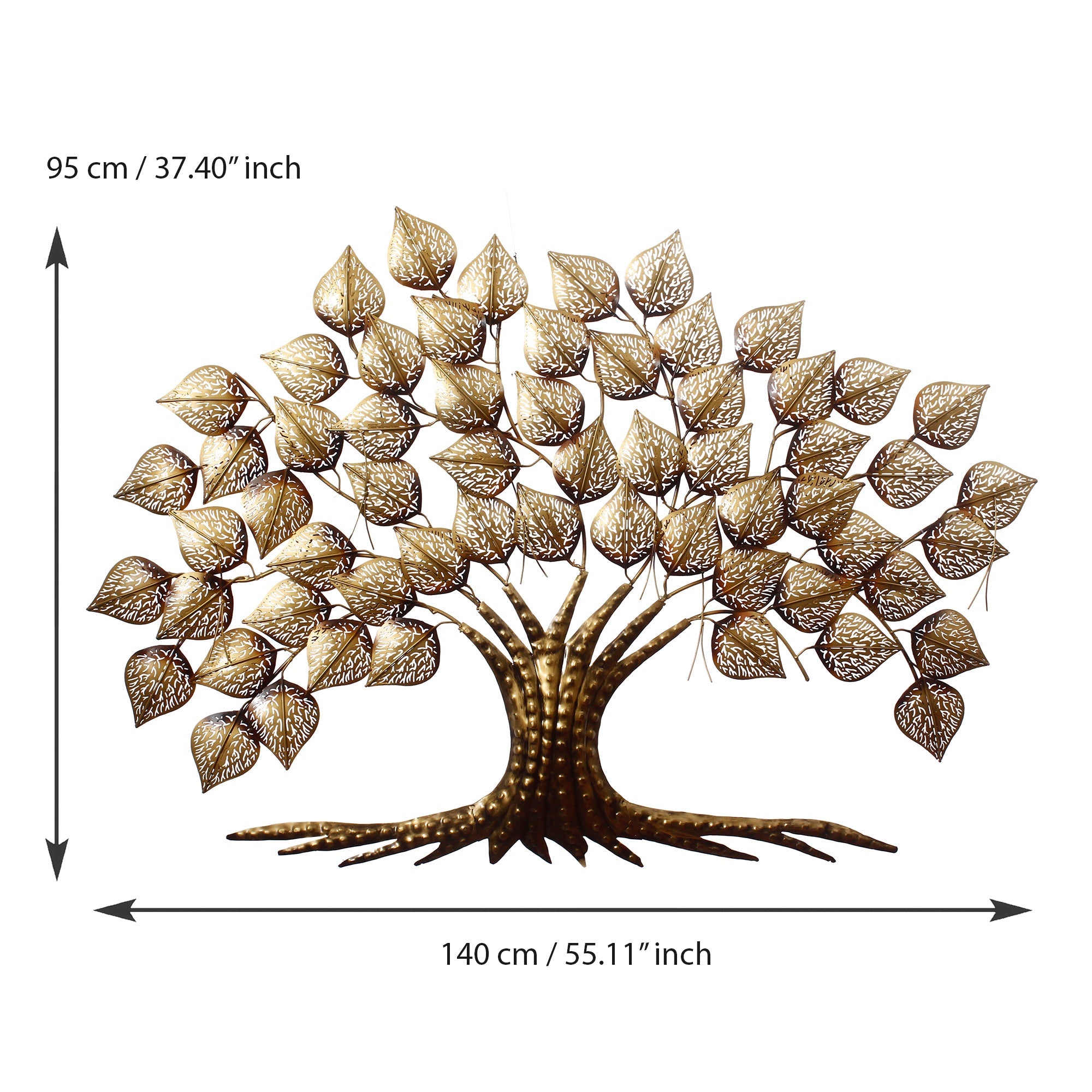 Brown and Golden Beautiful Leaves Tree Handcrafted Iron Wall Hanging with background LED's Kafalo