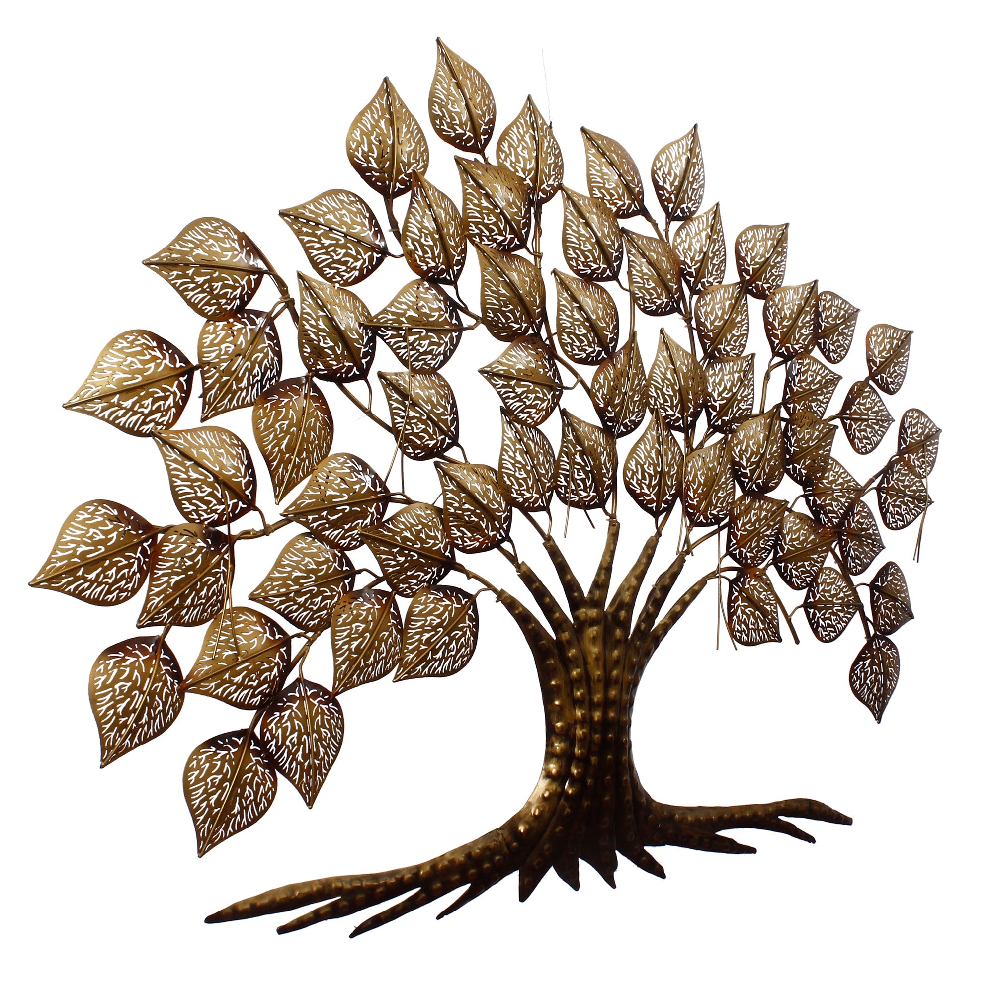 Brown and Golden Beautiful Leaves Tree Handcrafted Iron Wall Hanging with background LED's Kafalo
