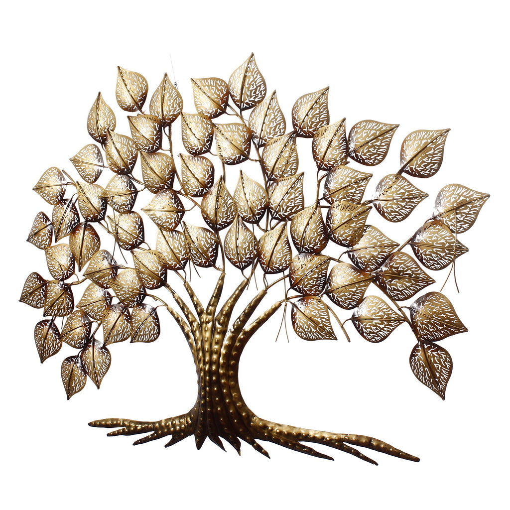 Brown and Golden Beautiful Leaves Tree Handcrafted Iron Wall Hanging with background LED's Kafalo