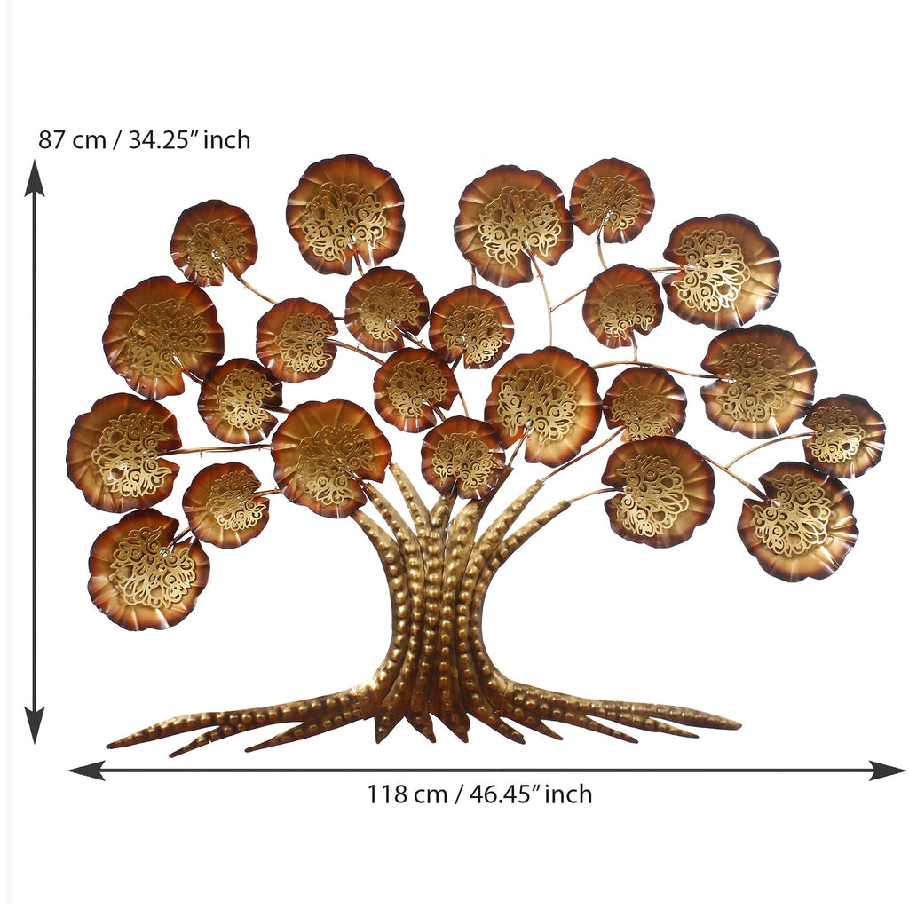 Brown and Golden Beautiful Leaves Tree Handcrafted Iron Wall Hanging/Art with background LED's Kafalo