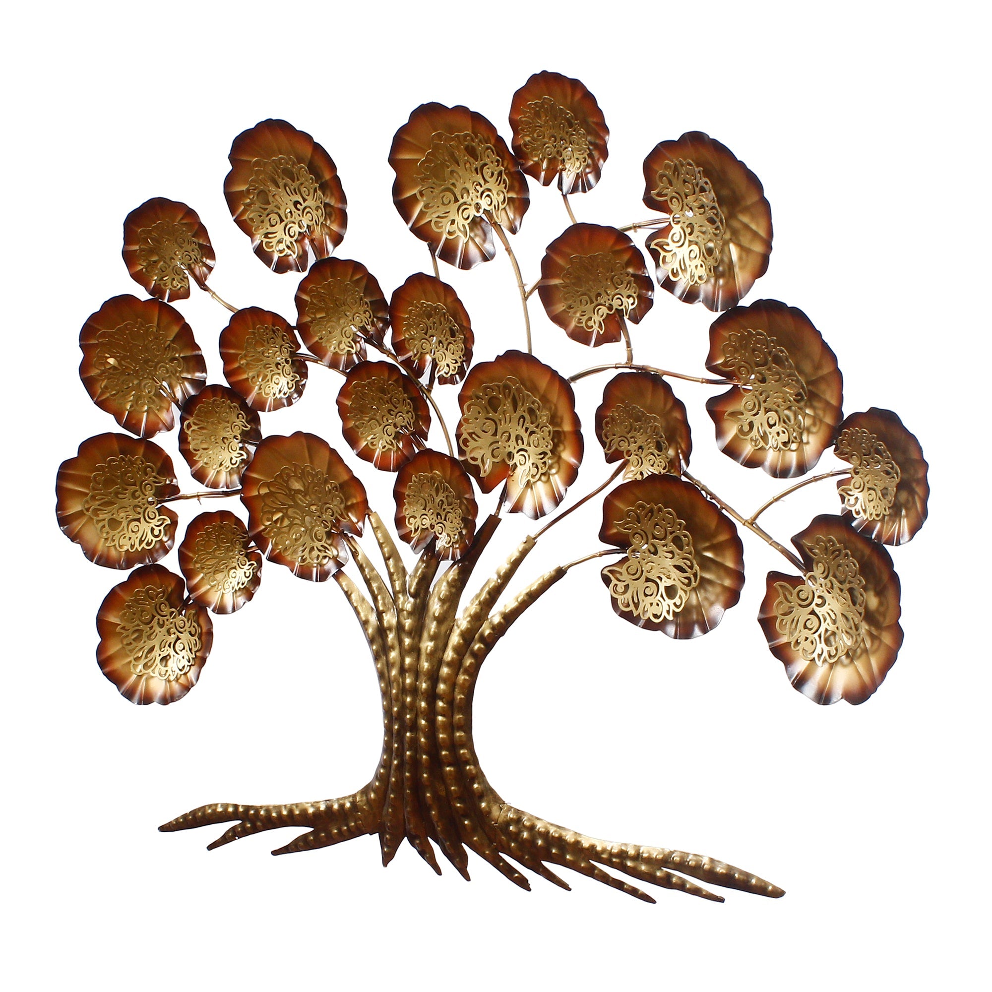 Brown and Golden Beautiful Leaves Tree Handcrafted Iron Wall Hanging/Art with background LED's Kafalo