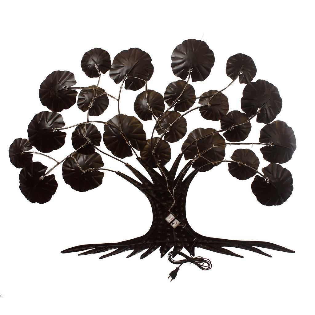 Brown and Golden Beautiful Leaves Tree Handcrafted Iron Wall Hanging/Art with background LED's Kafalo