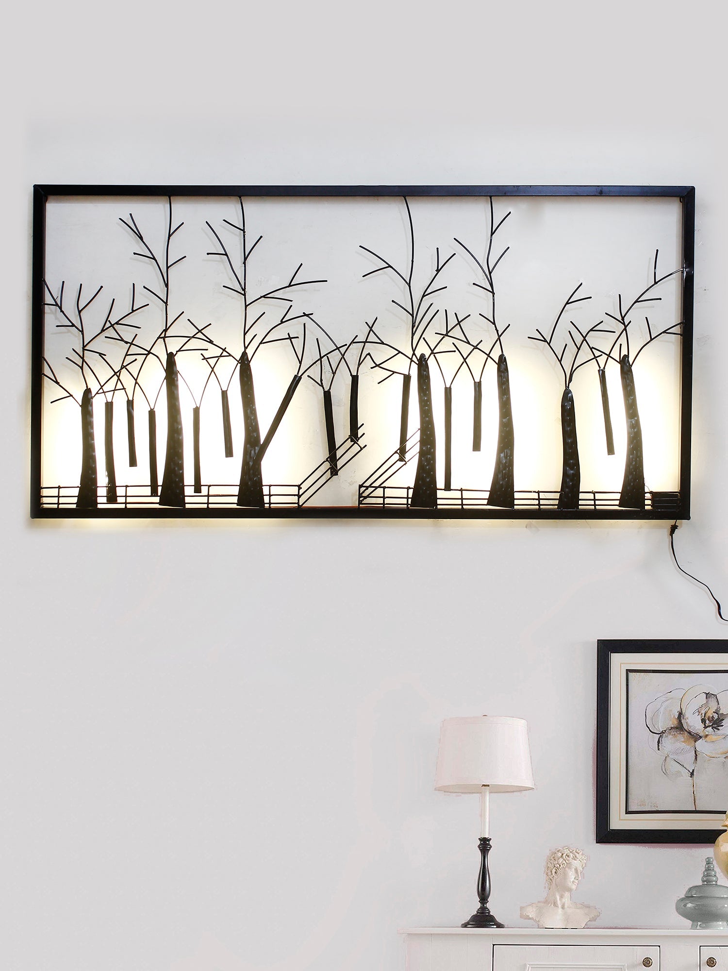 Abstract Trees Forest View Handcrafted Iron Wall Hanging with background LED's Kafalo