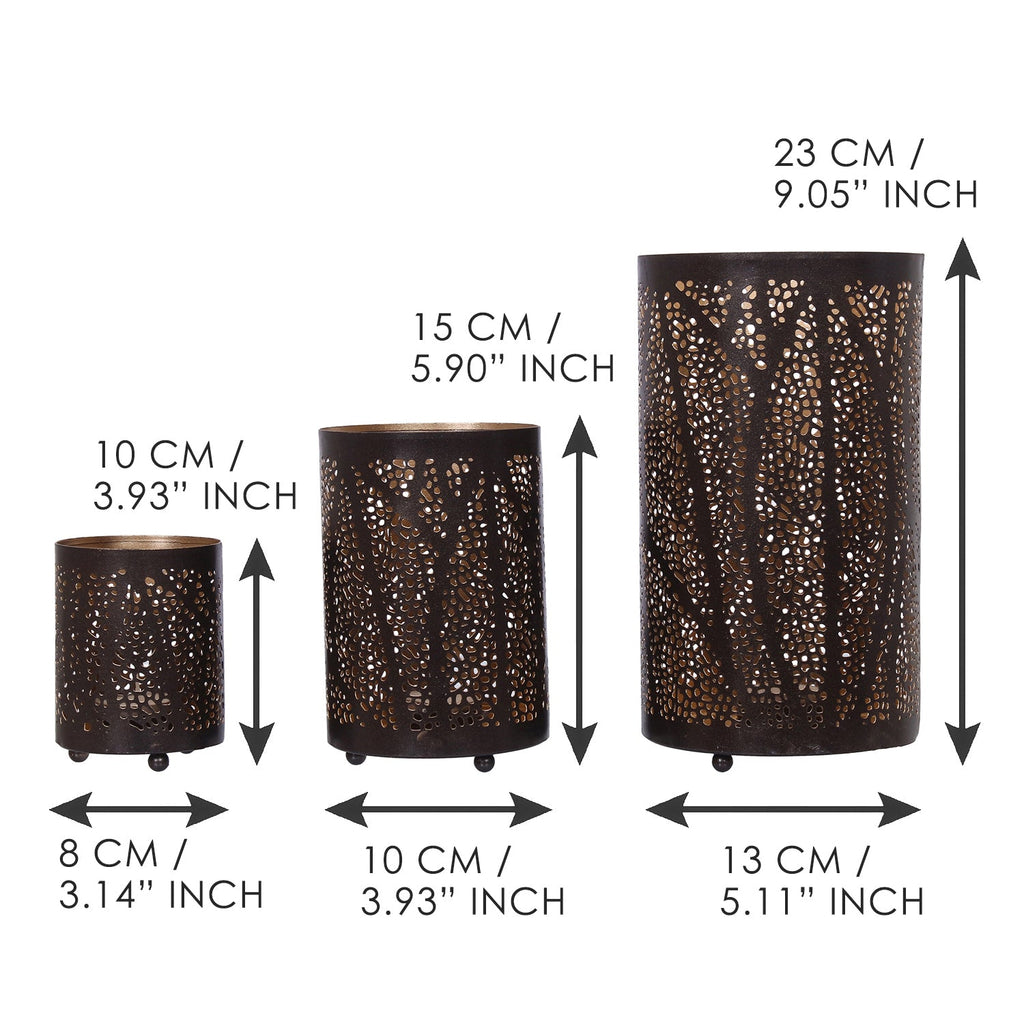 Black Decorative Mesh Design Iron Tea Light candle Holder Set of 3 in Cylindrical shape Kafalo