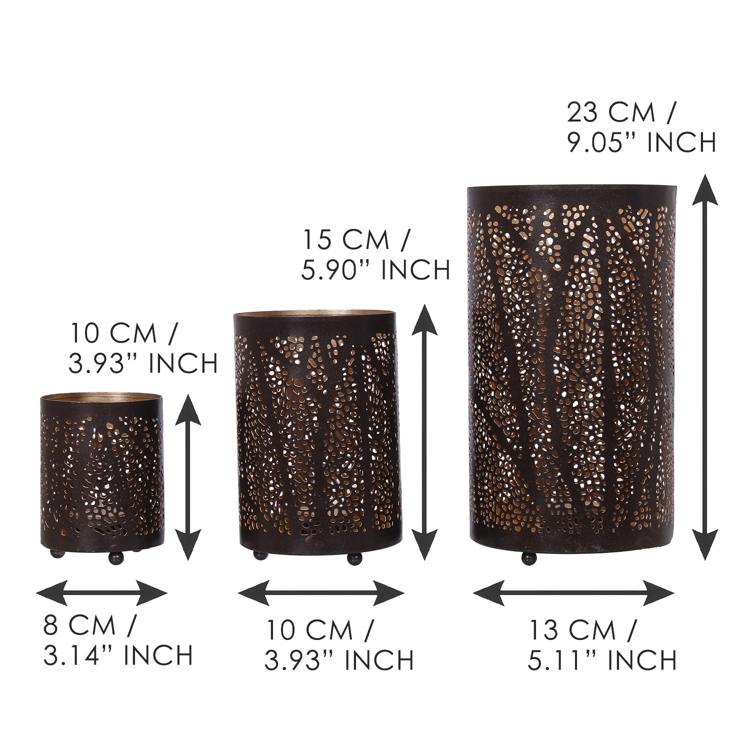 Black Decorative Mesh Design Iron Tea Light candle Holder Set of 3 in Cylindrical shape Kafalo