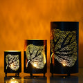 Black Set of 3 Decorative Mesh Design Leaf Iron Tea Light candle Holder in Cylindrical Shape Kafalo