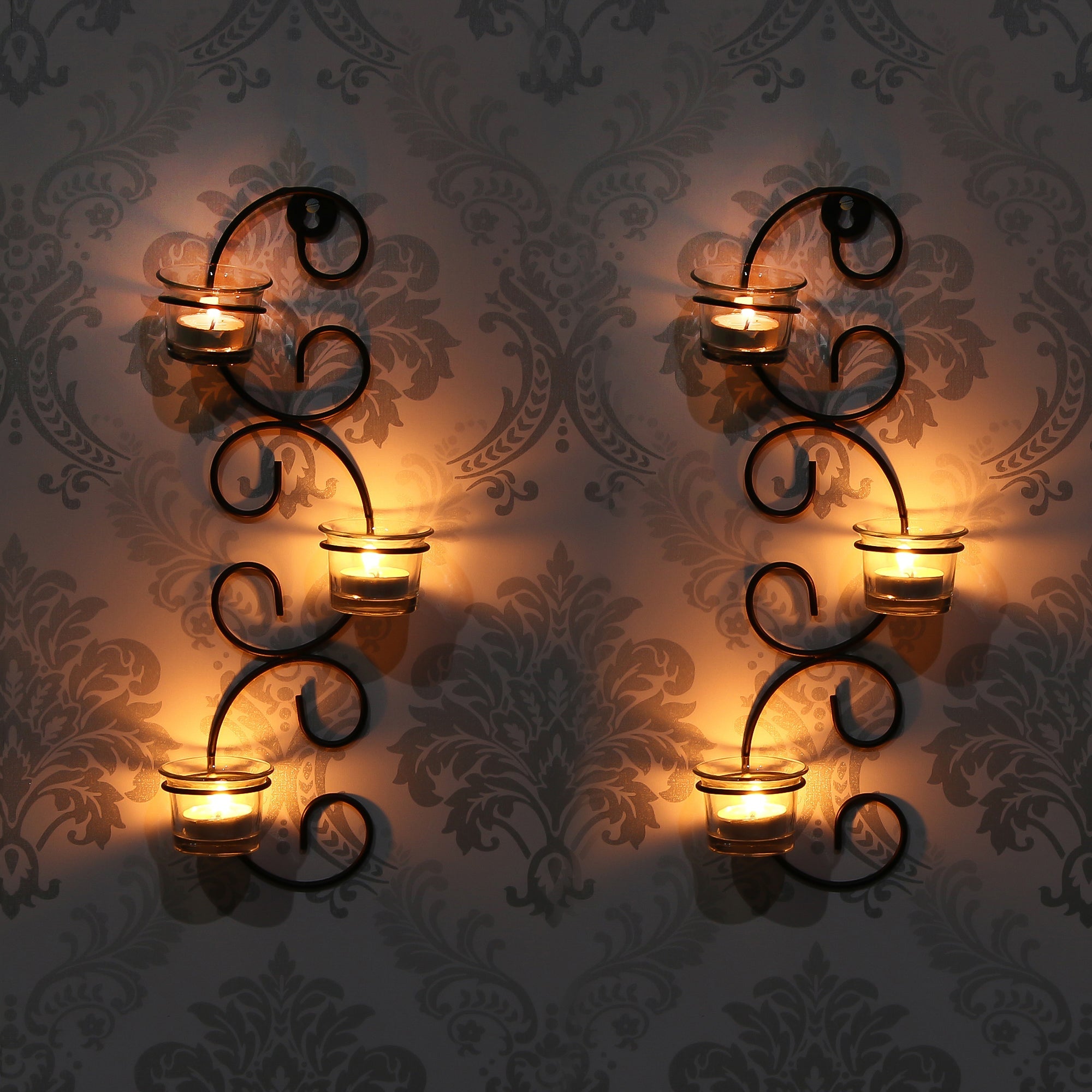 Set of 2 Wall sconces with 6 Glass Cup Tea Light Holder Kafalo